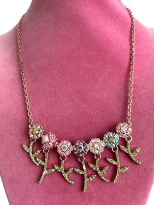 Collar cadena flor cristal colgante Betsey Johnson pedrería usado en excelente estado Foto 1 de 4