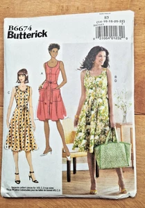 Butterick Schnittmuster B6674 Misses Kleid, Schärpe und Tasche Gr. 14-22 - ungeschnitten - Bild 1 von 3