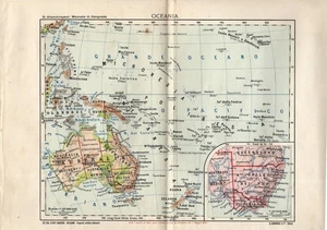 Carta geografica antica AUSTRALIA OCEANIA IN EPOCA COLONIALE 1920 Antique map - Picture 1 of 1