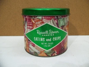 Vintage Russell Stover Candies Satins & Chips Hard Candy Collectible Tin - Picture 1 of 6