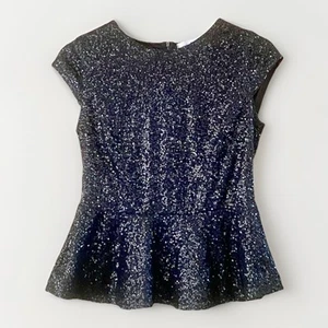 Missguided Black Sequin Peplum Top Blouse Size 10 Cap Sleeve Gothic Steampunk - Picture 1 of 5