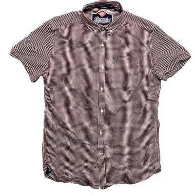 Superdry Shirt Mens M Red Short Sleeve Check Slim Button Down London - Image 1 of 4