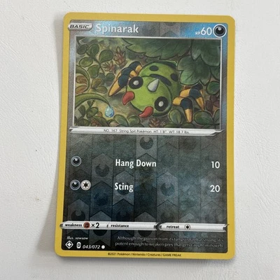 SPINARAK 043/072 SHINING FATES POKEMON (REVERSE HOLO, NM) - Image 1 of 2