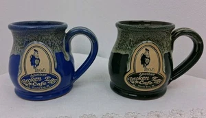 2 Another Broken Egg Cafe Deneen Pottery Mugs Blue Green Drip Siesta Key FL - Picture 1 of 11