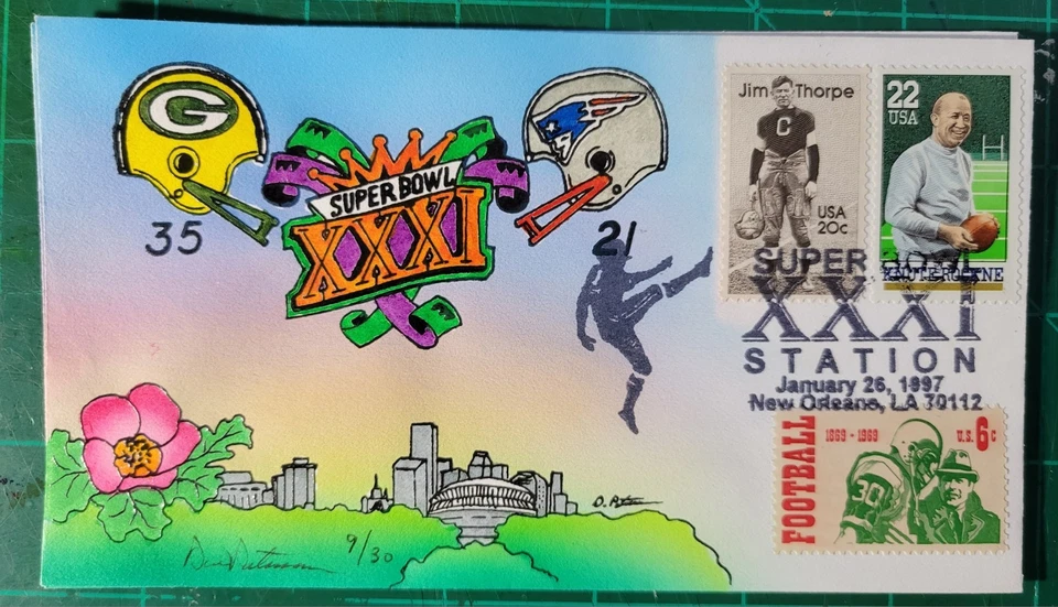 Peterman H.P Packers vs Patriots  Sc.#2376,1382,2089 Super Bowl XXXI Event Cover - Image 1 of 1