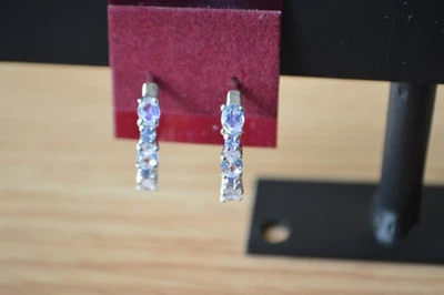 1.15ct Malagasy Moonstone / Tanzanite Earrings Rhodium Plated over Fine Silver - Image 1 of 4