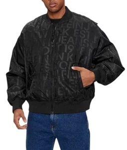 Calvin Klein Herren Jacke L Schwarz Logo Aufdruck Isoliert Lose Für Bomber 149 - Bild 1 von 13