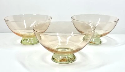 Anthropologie Ramona Peach Yellow Set of 3 Blown Glass Bowls Footed New with Tag - Image 1 of 4