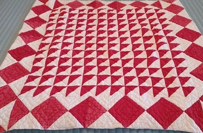 Antique/Vintage Red & White Sawtooth Pattern Crib Or Lap Quilt (37" x 39") - Image 1 of 4