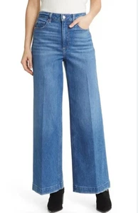 Paige Harper High Waist Wide Leg Distressed Hem Jeans in Beyond Blue 28 - Picture 1 of 7