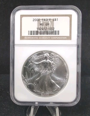 2000 $1 Silver American Eagle NGC MS 69 Classic Brown Label 6056 - Image 1 of 2