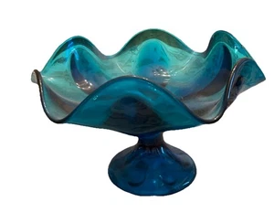 MID CENTURY MODERN VIKING GLASS EPIC 6 PETAL PEDESTAL GOMPOTE BOWL - Picture 1 of 3