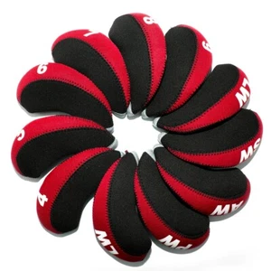 11 Stück Premium Neopren Golf Eisen Schläger Kopfbedeckungen RH rot/schwarz 4-9, PW, SW, AW, LW, LW - Bild 1 von 6