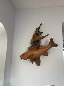 Highly Detailed Grouper or Bass Fish Wood Carving On Wood Driftwood - Picture 1 of 15