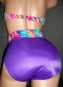 Vtg 90's Purple Nylon Bandeau Top Bikini Bottoms Swimsuit S - Picture 1 of 5