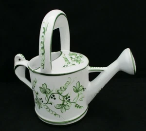 Art Pottery WATERING CAN Vase Patio Display Portugal Green White Works 8.5" - Picture 1 of 7