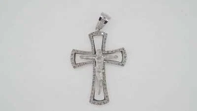 ¡Venta inmobiliaria! Colgante Cruz Diamante Oro Blanco 14k Inspirado Vintage 0.94 TCW Foto 1 de 4