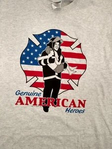 Genuine American Heroes Firefighter Fire Department Dept T-Shirt Shirt - Picture 1 of 2