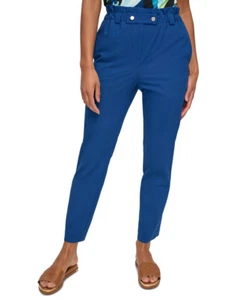 Pantalones al tobillo DKNY para mujer de tiro alto con bolsa de papel y cintura (Ocean, 10) - Imagen 1 de 4