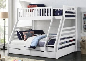 White or Grey Wooden Double Bunk Bed With Storage Drawers - States Triple Bunk - Picture 1 of 12