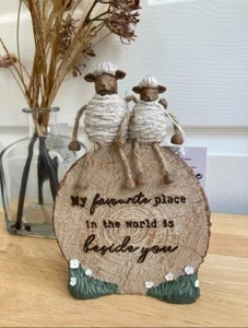 New Next Natural Sheep Sentiment Log Ornament Sculpture Figurine Home Decor Gift - Picture 1 of 7