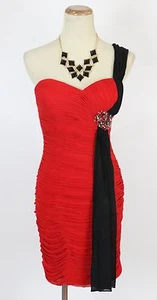 Terani Sequin Red $210 Prom Size 2 Short Gown Evening Dress One-shoulder Cruise - Picture 1 of 12