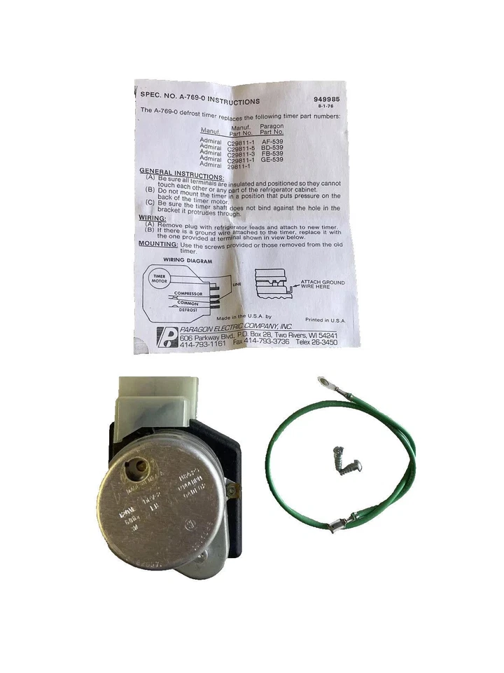 Paragon Refrigerator Defrost Timer. A-769-00 ADMIRAL C29811-1, -5,-3,-1,1  NEW - Изображение 1 из 1