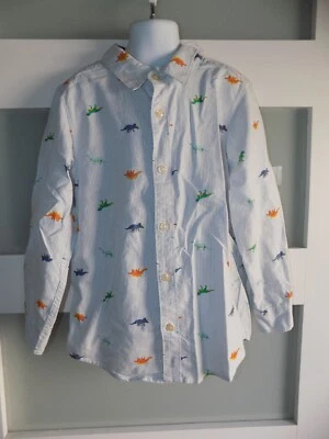 Carter's Blue Striped Dinosaur Button Down LS Shirt Size 7/7A Boy's - Image 1 of 3