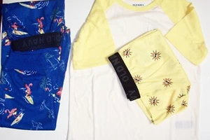 Old Navy Pajama Jogger 3pc Set Boys Surfin Flamingo Sunshine Medium Blue New - Picture 1 of 4