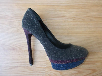 $350 Brian Atwood Fontanne Zapatos Brillo Tacones Plataforma Gamuza Negro talla 10 NUEVO Foto 1 de 4