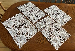 4-Vintage 1950's Placemats White Organdy & Tape Lace w/Floral Design 13.5" x 19" - Picture 1 of 10