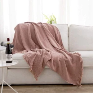 SIMPLEOPULENCE Cotton Muslin Throw Blanket for Bed, Couch, Knit Woven Gauze - Picture 1 of 9