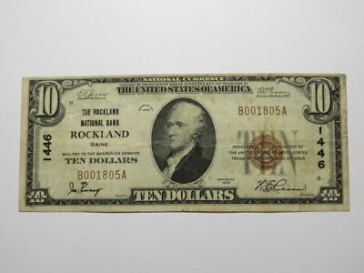 $10 1929 Rockland Maine ME National Currency Bank Note Bill Ch. #1446 FINE+ - Image 1 of 4