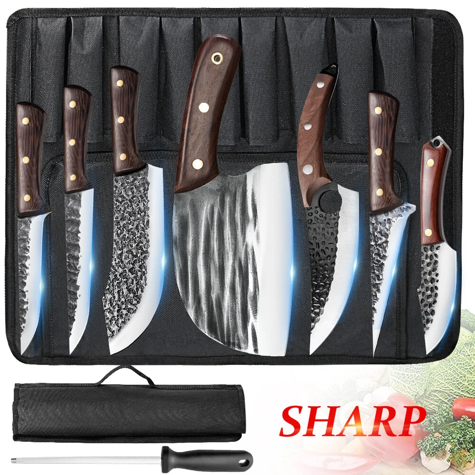 8PCS Handmade HAND FORGED DAMASCUS STEEL CHEF KNIFE Set Kitchen Knives US - Image 1 of 4