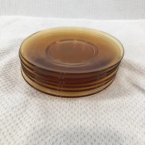 6er Set Bernstein irisierend Gold glatt Glas 6" Teetasse Kaffeetasse Untertassen Vintage - Bild 1 von 5