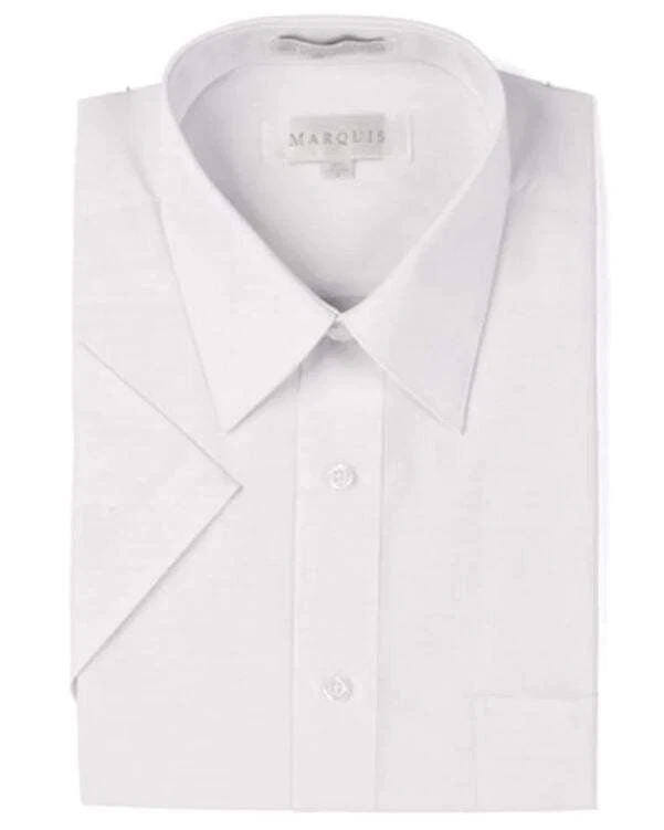 Camisa de vestir de manga corta Marquis para hombre de mezcla de algodón blanca lisa calce regular Foto 1 de 1