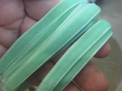 vintage 1/4" velvet ribbon sea foam trim 30"pc made in Switzerland - Image 1 of 4