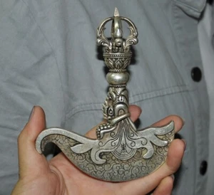 Hacha de plata tibetana Vajra Dorje Phurpa exorcismo talismán hacha tomahawk - Imagen 1 de 8