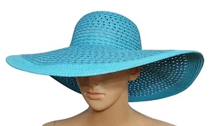 Sombrero de sol azul turquesa PIA ROSSINI Díaz ala ancha vacaciones boda elegante M/L - Imagen 1 de 7