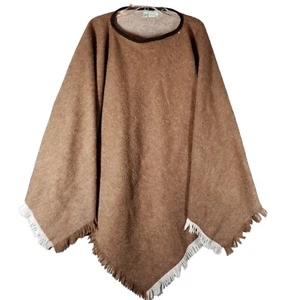 Vintage 1960s Dewey's Of Vermont Rt. 4 Wool Poncho Quechee Gorge Brown Granny - Picture 1 of 17