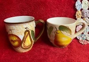 Handpainted Ceramic Coffee Mugs with Fruit Motif Pears & Grapes Design - Picture 1 of 7