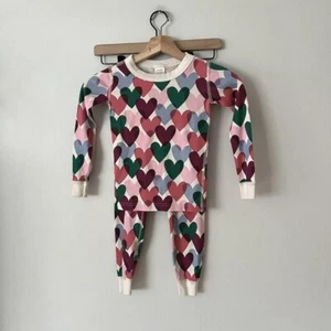 Hanna Andersson Long Johns Heart Pajama Set Girl's Size 110/5 Years - Picture 1 of 6
