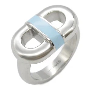 HERMES Maillon Ring Stainless Steel Blue Used unisex US size 7.25 - Picture 1 of 7