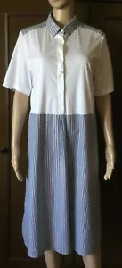 Summer Cotton Dress MARINA SPORT Woman, Gray-White, Size M, With Two Pockets - Picture 1 of 12