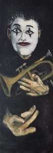 Pantomime Performer Ölgemälde 28" Ausdrucksstarke Hände Bugle Clown Musiker Horror Kunst - Bild 1 von 7