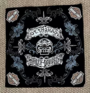Pañuelo Harley Davidson negro gris calavera bandana islas Santo Tomás 22”x22” - Imagen 1 de 5