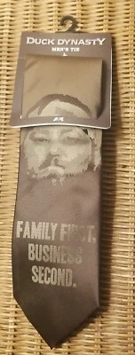 A&E Duck Dinasty Men's Tie Willie "Family First,Business Second"Brown Taupe  - Image 1 of 4