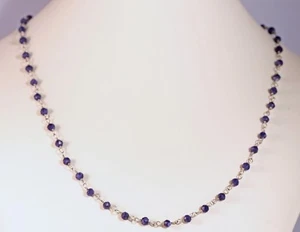 Gorgeous Faceted Dark Blue Sapphire Sterling Silver Hand Wired Chain Necklace - Picture 1 of 3