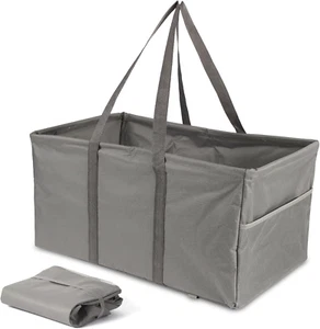 Collapsible Reusable Grocery Bags Foldable Shopping Tote Bags Handles Large Grey - Picture 1 of 1