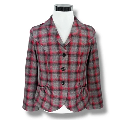 Chaqueta Blazer Pendleton Mujer’s 10 Rojo Gris Lana a Cuadros 3 Botones Sencillo Pecho Foto 1 de 4